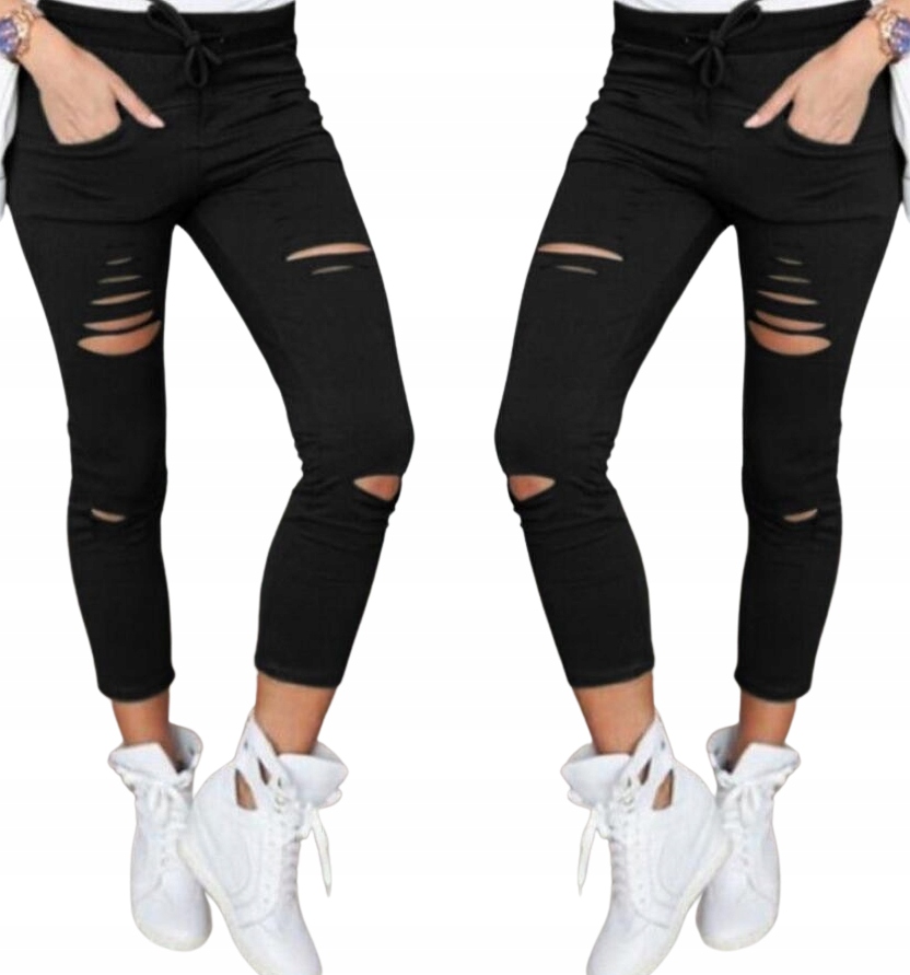 MODNE SPODNIE DRESOWE Z DZIURAMI STRECZ ELASTYCZNE ROZCIĘCIA