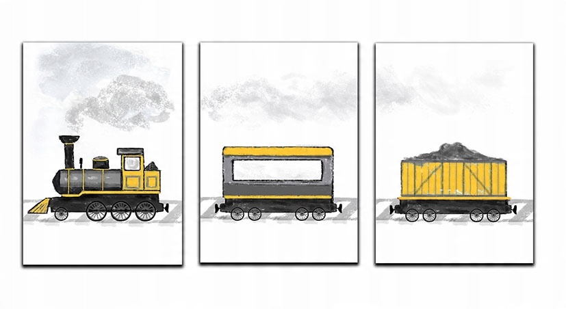

3 szt pociąg lokomotywa wagony plakat a3