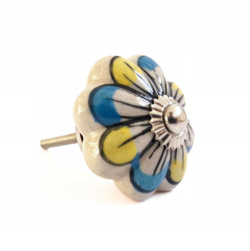 

Uchwyt meblowy gałka ceramiczna niebiesko żółta