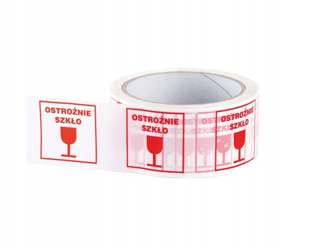 TAŚMA PAKOWA KLEJĄCA OSTRZEGAWCZA OSTROŻNIE SZKŁO
