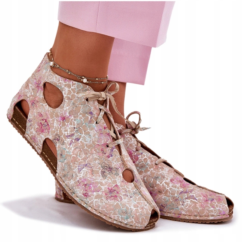 Vzorované Kožené Kotníkové Boty Maciejka 03426-48 Béžové 37