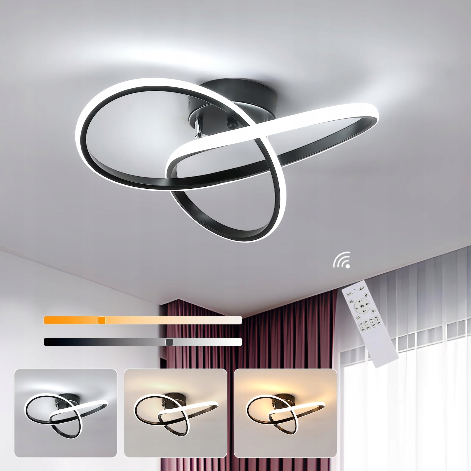 Led Stropné Svietidlo 36 W 40 cm s Diaľkovým Ovládaním Čierne do Spálne a Obývačky