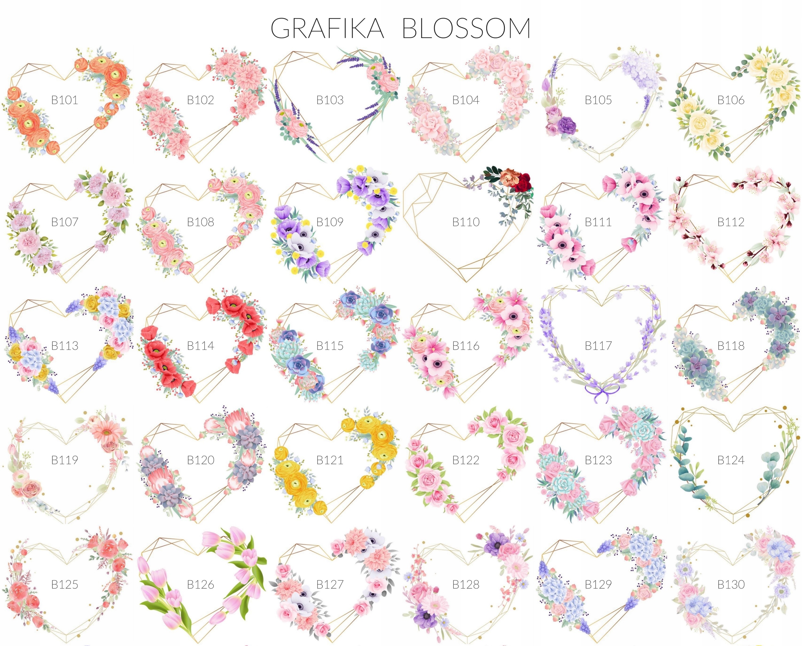 blossom serce geometryczne | MENU KARTA DAŃ DRINKÓW WESELE ROCZNICA Wykończenie papieru matowe