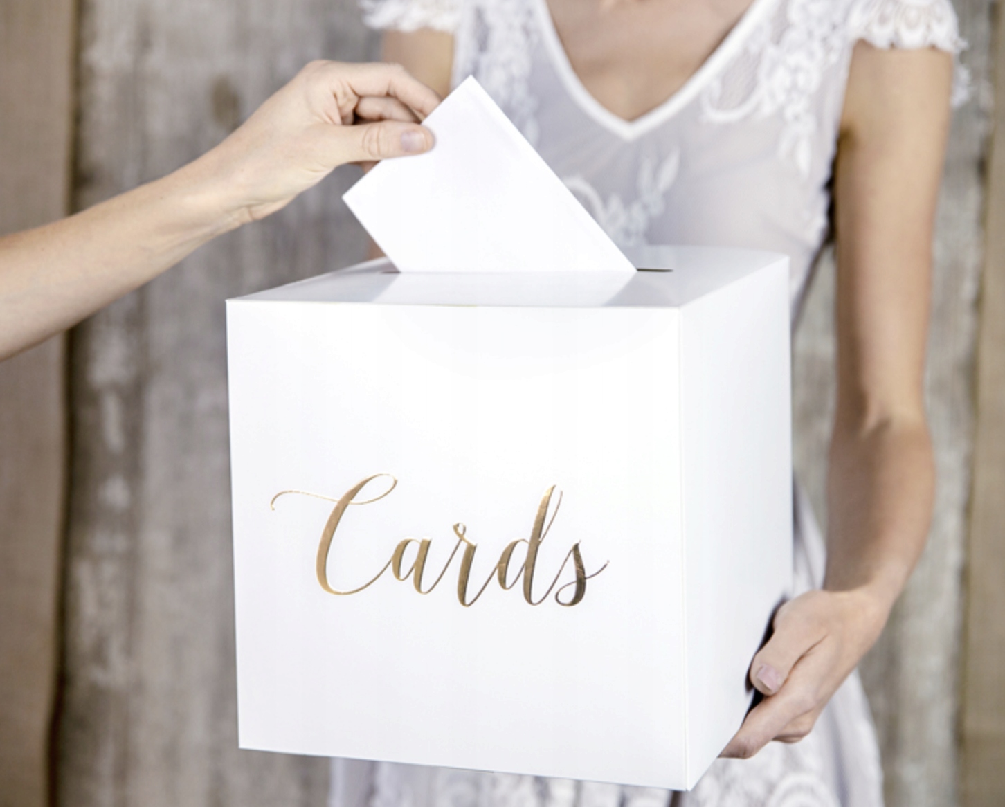 PUDEŁKO SKRZYNKA NA KOPERTY PREZENTY ŚLUBNE BIAŁE Z NAPISEM Marka Party Deco