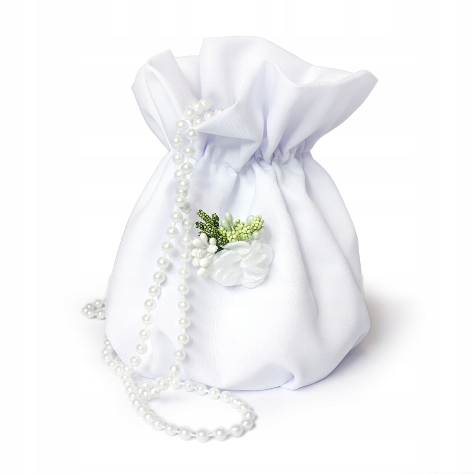 

Torebka Komunijna woreczek z perełkami i przypinką