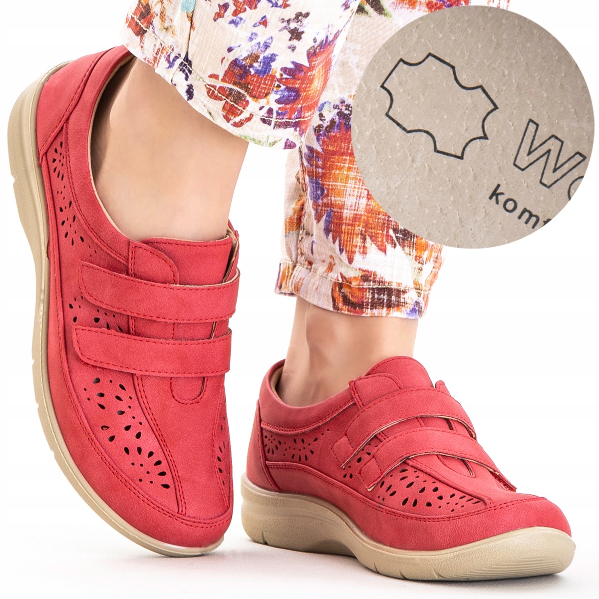 Półbuty w.SKÓRA casual zgrabne Ażurowe lekkie czerwone Wojtyłko 40