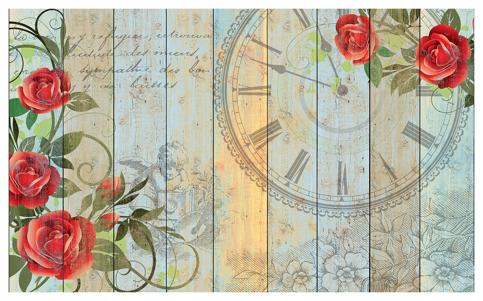 Fototapeta Ruže s hodinami Vintage nápisy 300x210 romantická nálada lepidlo