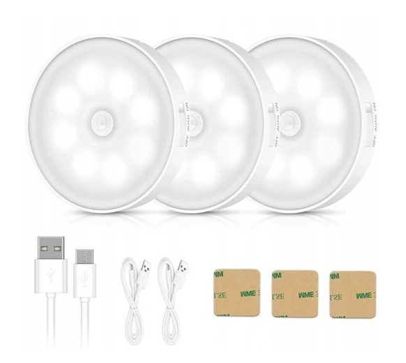 

3szt Lampka Nocna Światło Czujnik Ruchu Usb Led