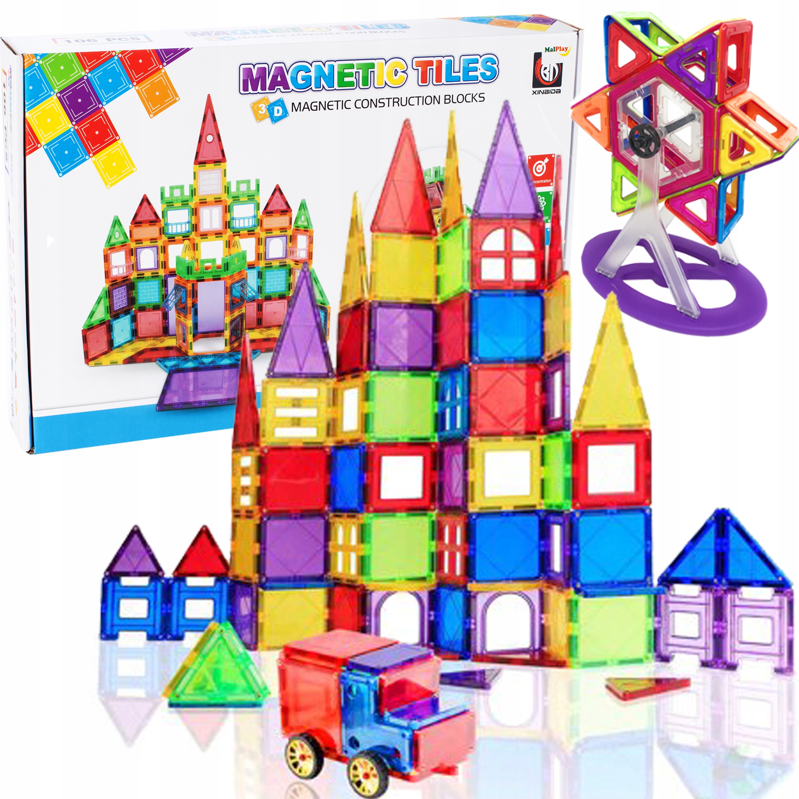 Klocki Magnetyczne Konstrukcyjne 3D Edukacyjne Układanka 106 el Dla Dzieci