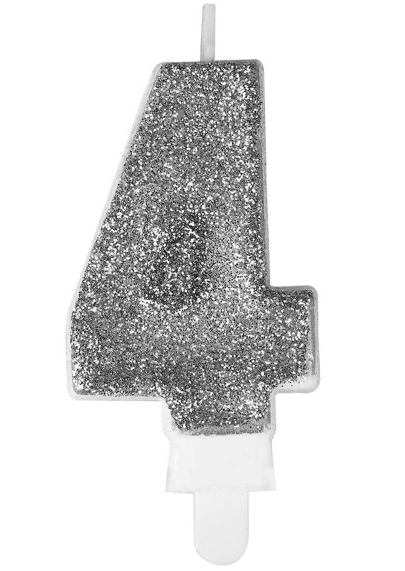 ŚWIECZKA URODZINOWA BROKATOWA CYFERKA 4 SREBRNA cyfra 1szt EAN (GTIN) 5902934220323