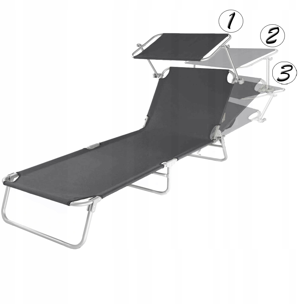 LEŻAK PLAŻOWY SKŁADANY LEKKI FOTEL OGRODOWY KRZESŁO TURYSTYCZNE Z DASZKIEM Model MOCNY LEŻAK SKŁADANY LEŻANKA Z DASZKIEM