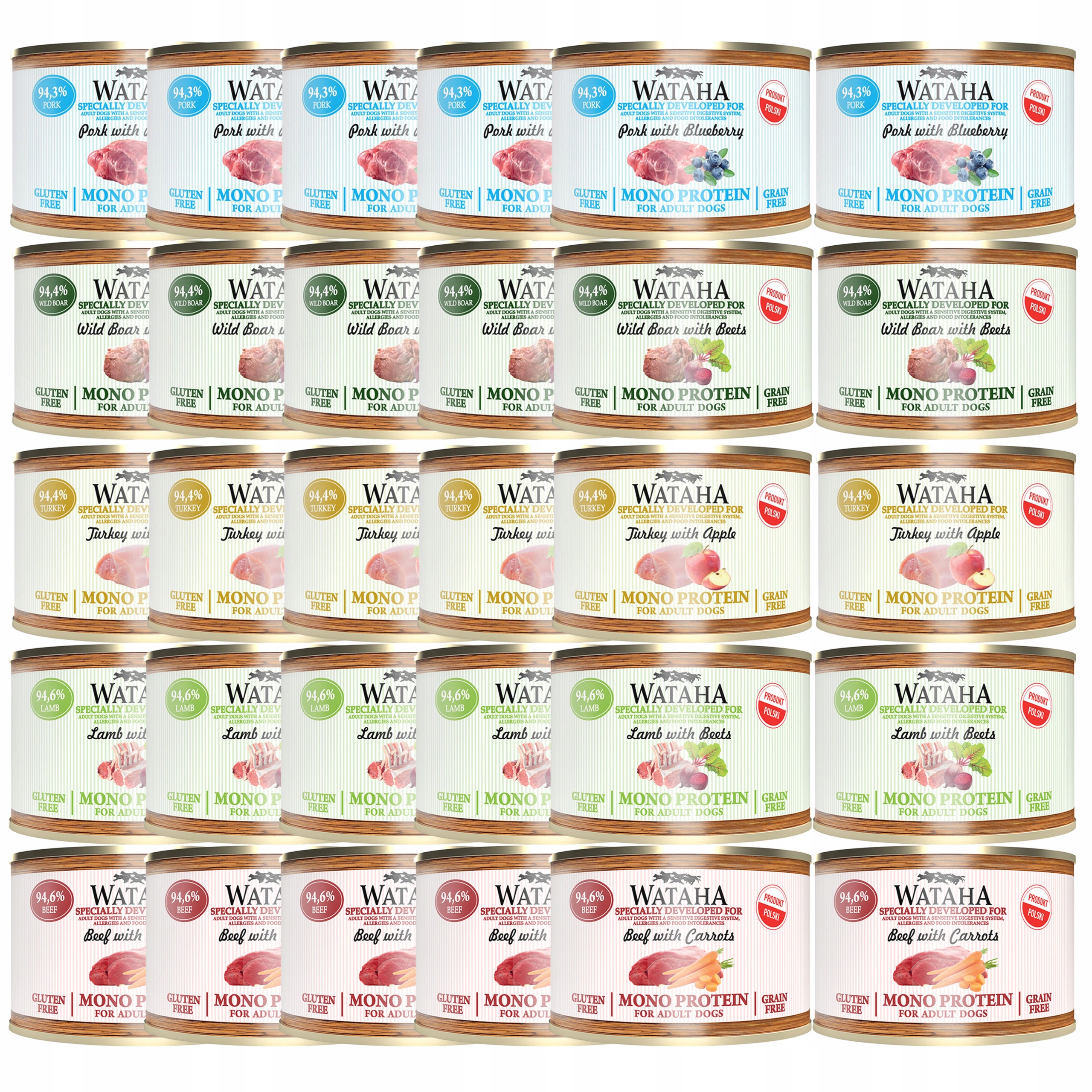 Wataha Mono Protein Adult krmivo pro psy mix chutí 30 x 185 g