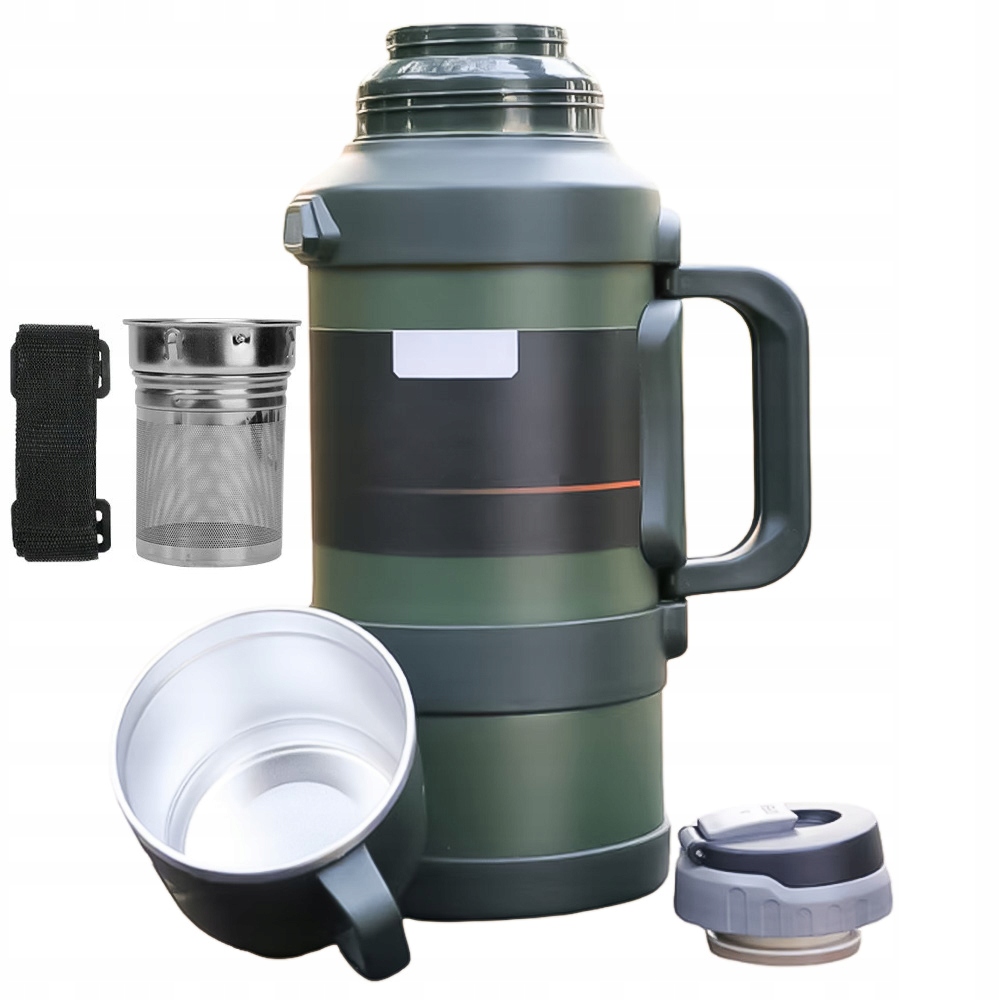 Duży Termos Turystyczny Próżniowy 2L Na Kawę Herbatę 30-54H Stalowy Premium