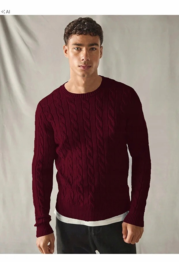 Pánský Pletený Třešňový Svetr V Elegantním Stylu, Velikost 5IA
