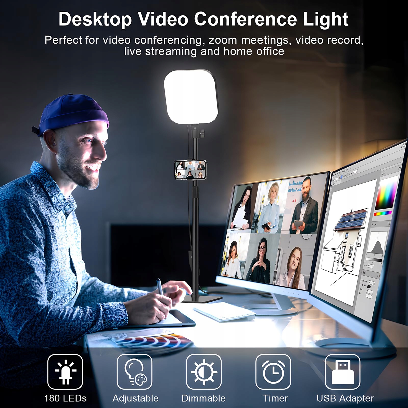 MOJIMDO LED Lamp 180 with Phone Holder 3 Colors 5 Brightness USB — miniatura 6