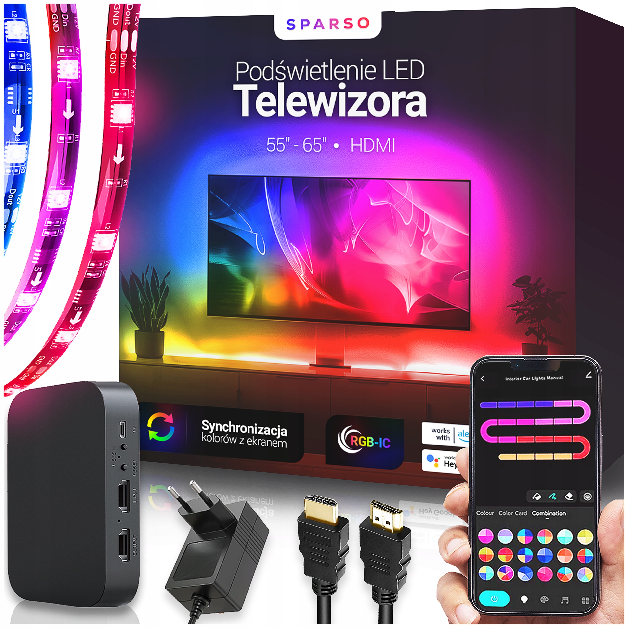 Taśma LED RGB-IC Podświetlenie LED do Telewizora AMBILIGHT 55-65 HDMI ...