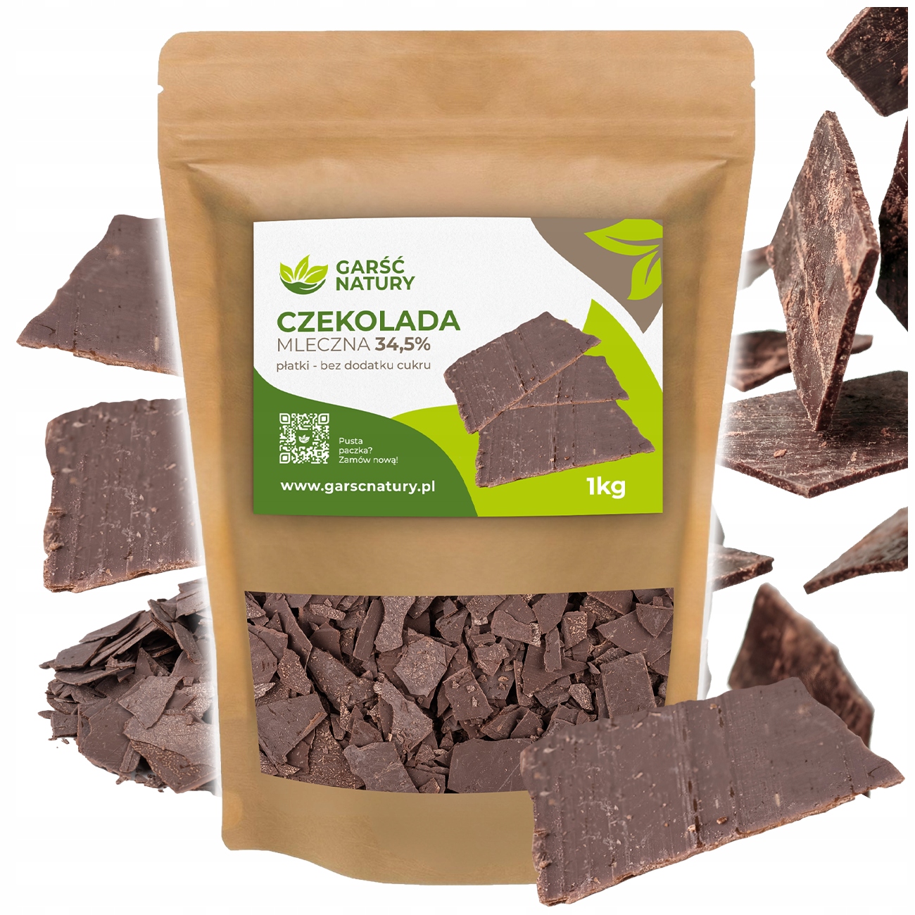 Czekolada Mleczna Bez Cukru Z Maltitolem 34,5% Intensywna 1000g Płatki 1 kg