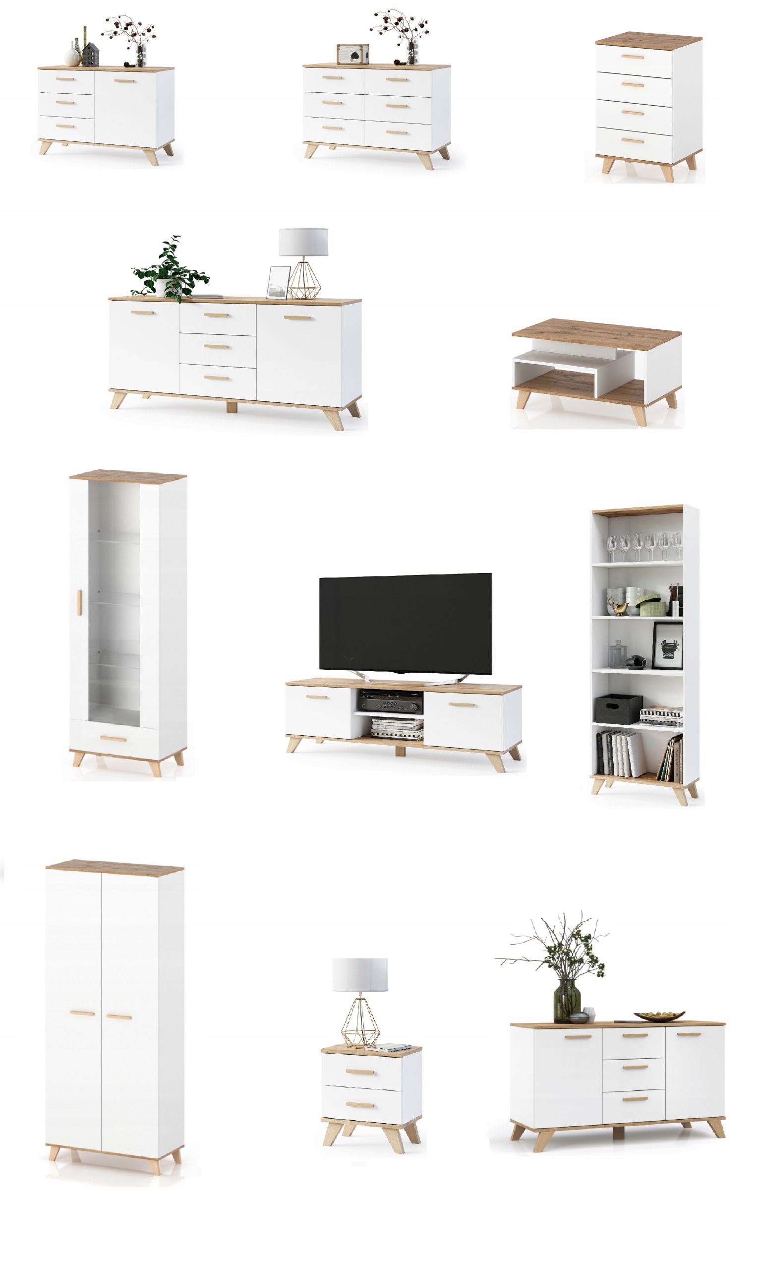 STOLIK KAWOWY ŁAWA POKÓJ SALON BIAŁY MAT DĄB WOTAN SCANDI STYL SKANDYNAWSKI Szerokość mebla 90 cm