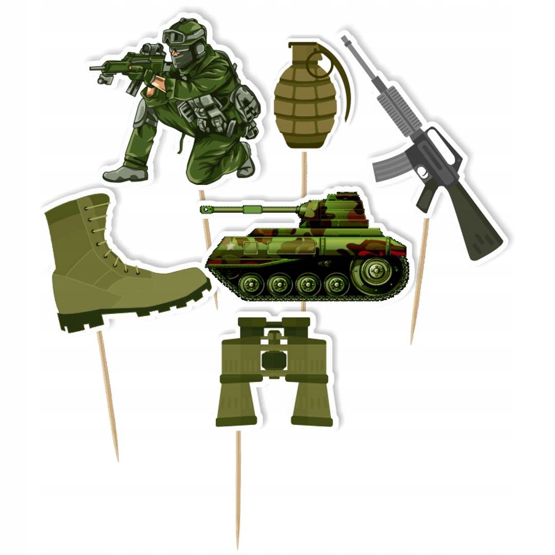 TOPPER tort PIKERY żółnierz WOJSKO broń PARTY x6