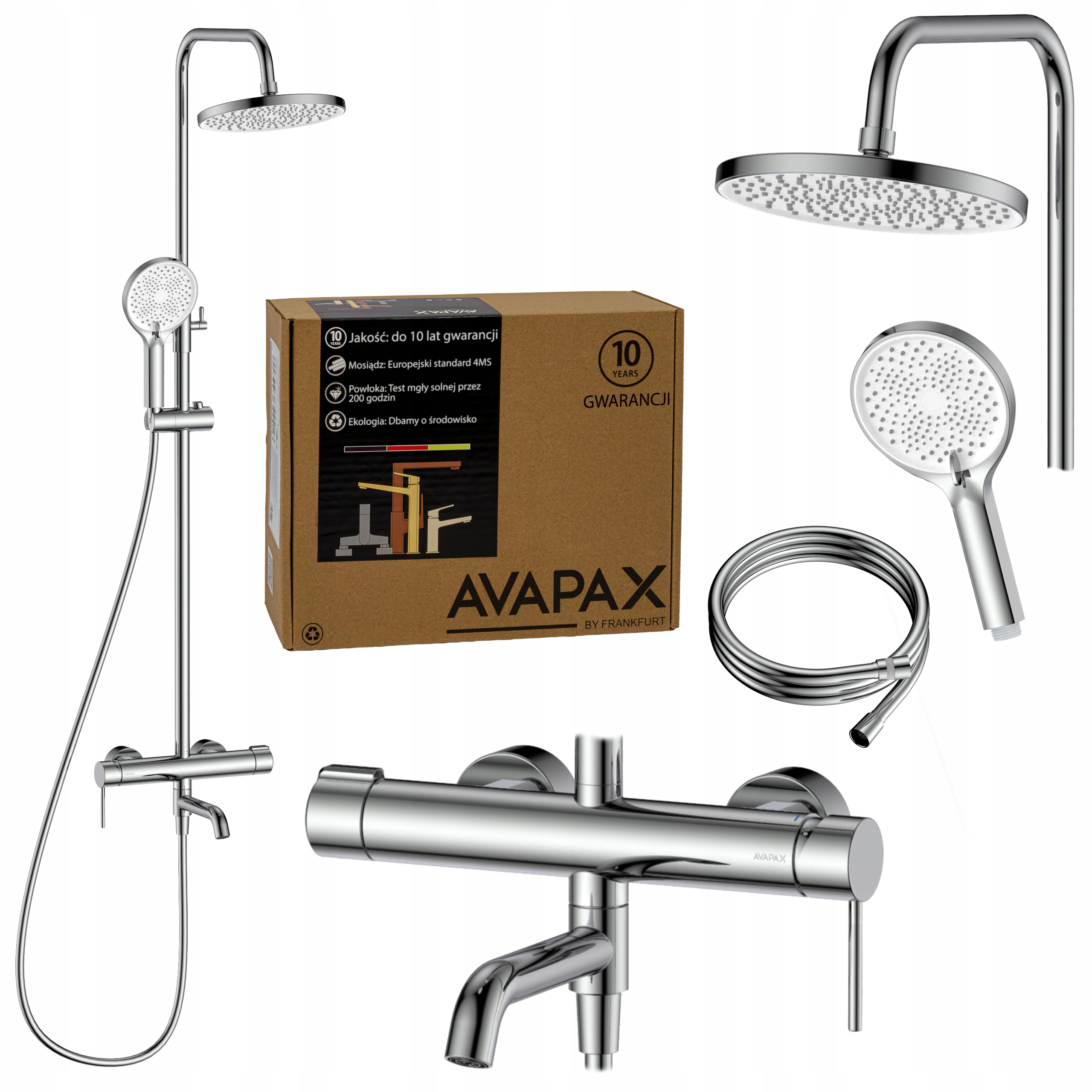 Sprchový sloup s dešťovou sprchou a baterií, nastavitelný, sada chrom Avapax