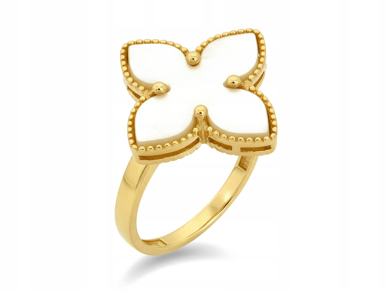 Zlatý prstýnek 585 velký Květ z bílé Perlové Hmoty 18r dárek 2.45g