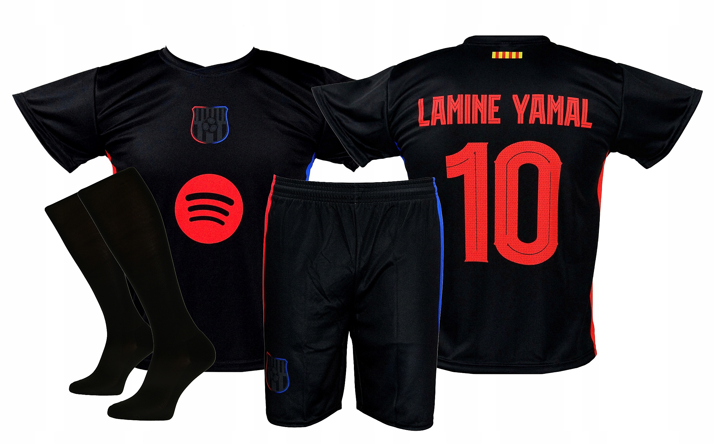 Lamine Yamal Barcelona strój koszulka, spodenki getry Czarny roz. 122