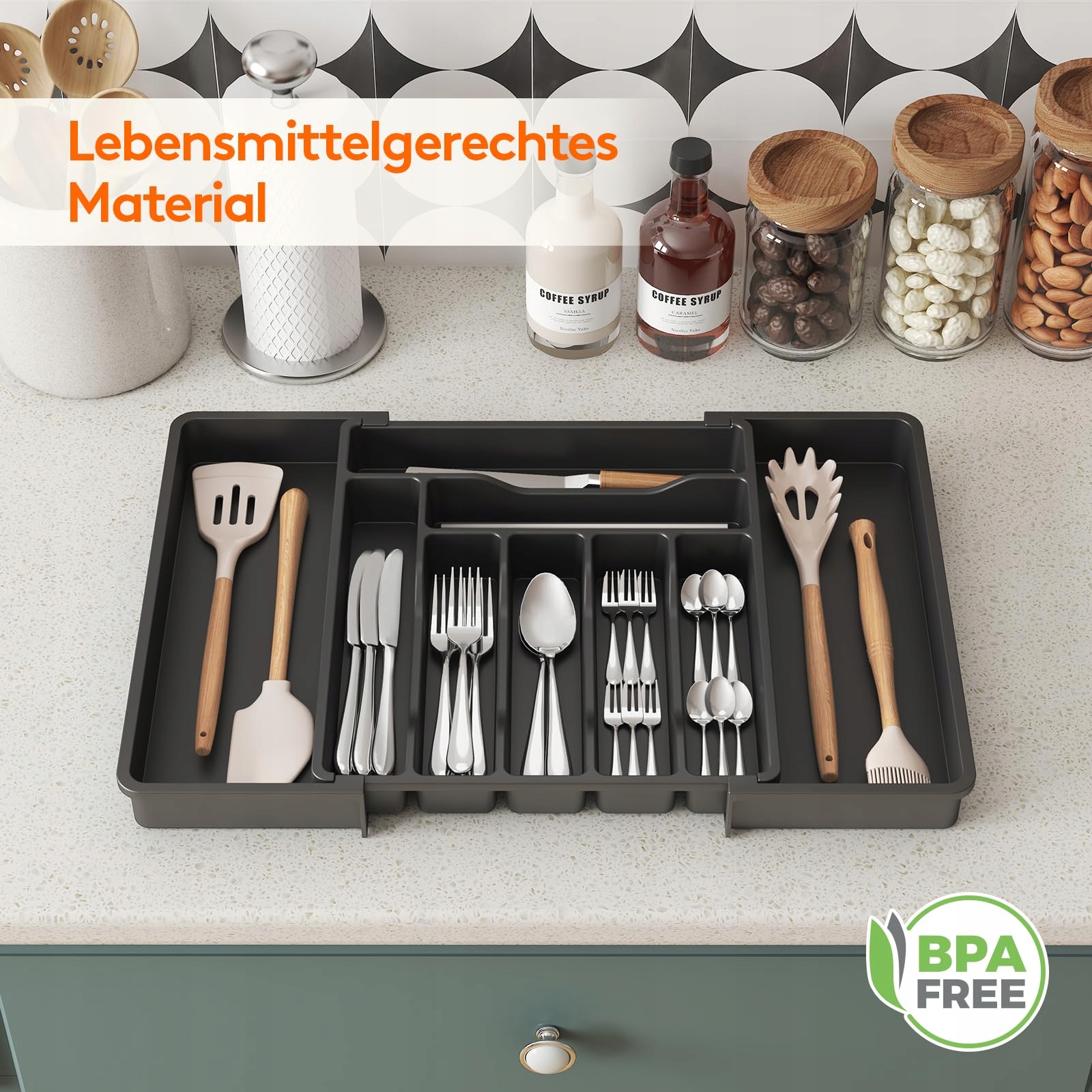 LIFEWIT Regulowany Organizer Na Sztućce Do Szuflady Czarny 33-57cm — miniatura 9