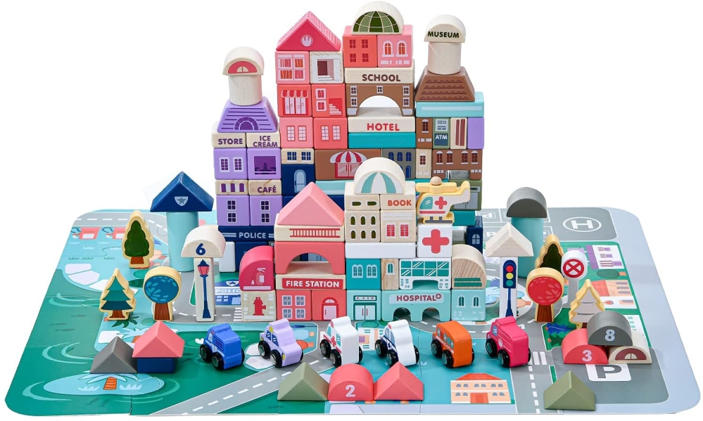 KLOCKI DREWNIANE MIASTECZKO EDUKACYJNE 115 ELEMENT EAN (GTIN) 5902444049346