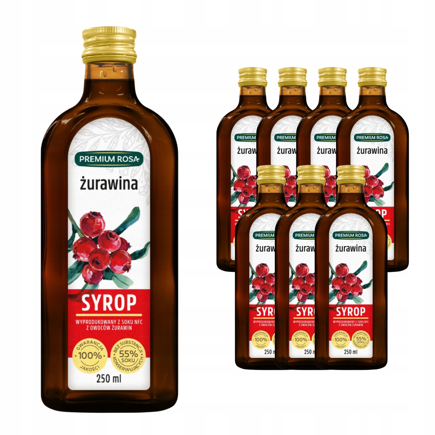 Premium Rosa Syrop żurawionwy 250 ml Naturalny smak w każdym łyku Zestaw x8
