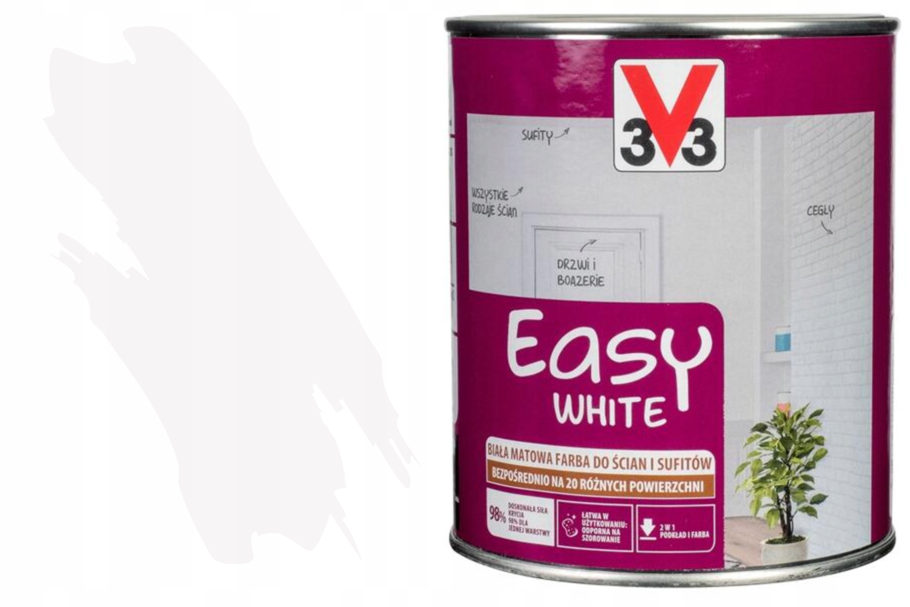 3V3 Biela farba na steny nábytku z dreva, odolná voči škvrnám, vodná, keramická, eko