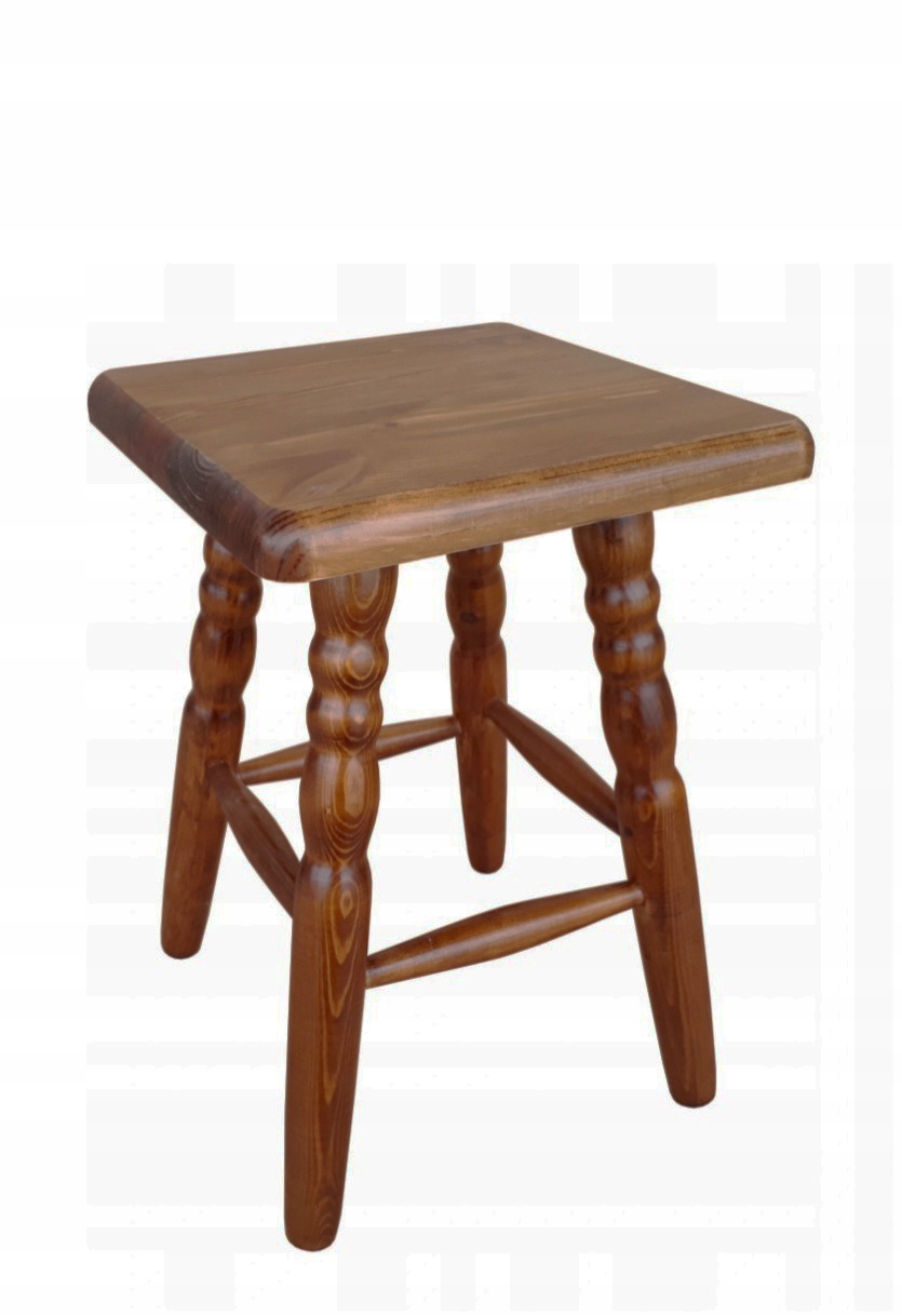 Taboret kuchenny stołek drewniany kwadratowy sosnowy toczony kol. dąb