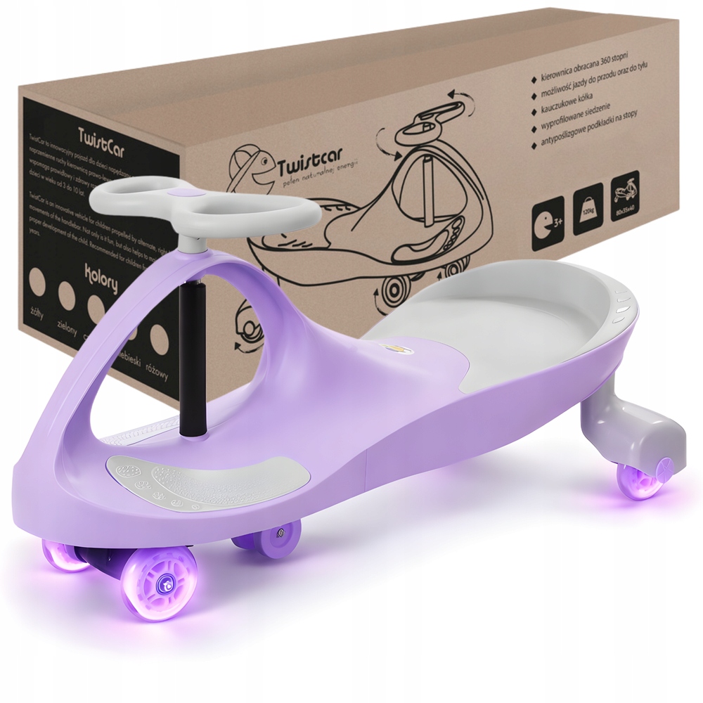 Jeździk Grawitacyjny Pojazd Autko Dla Dzieci Fioletowy Kółka Led Do 120 kg