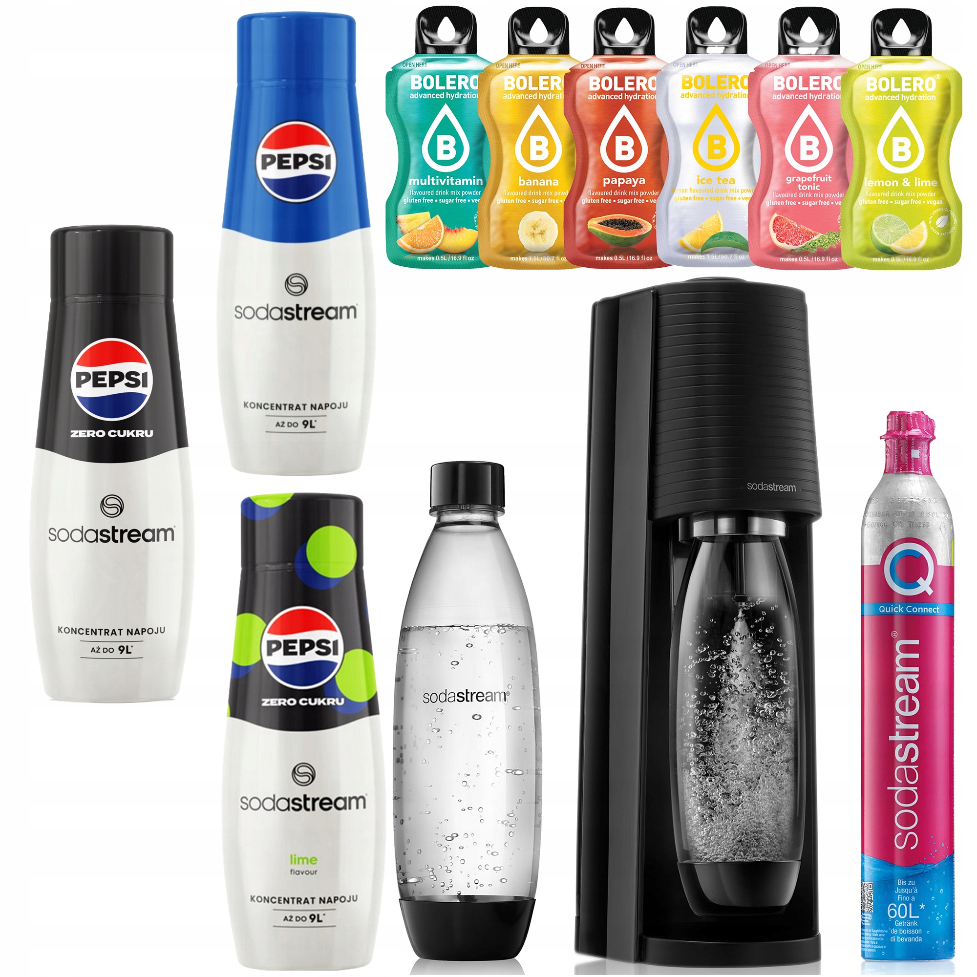 Sodastream Terra Výrobník Sody Náplň Láhev 3x sirup a sáčky Bolero