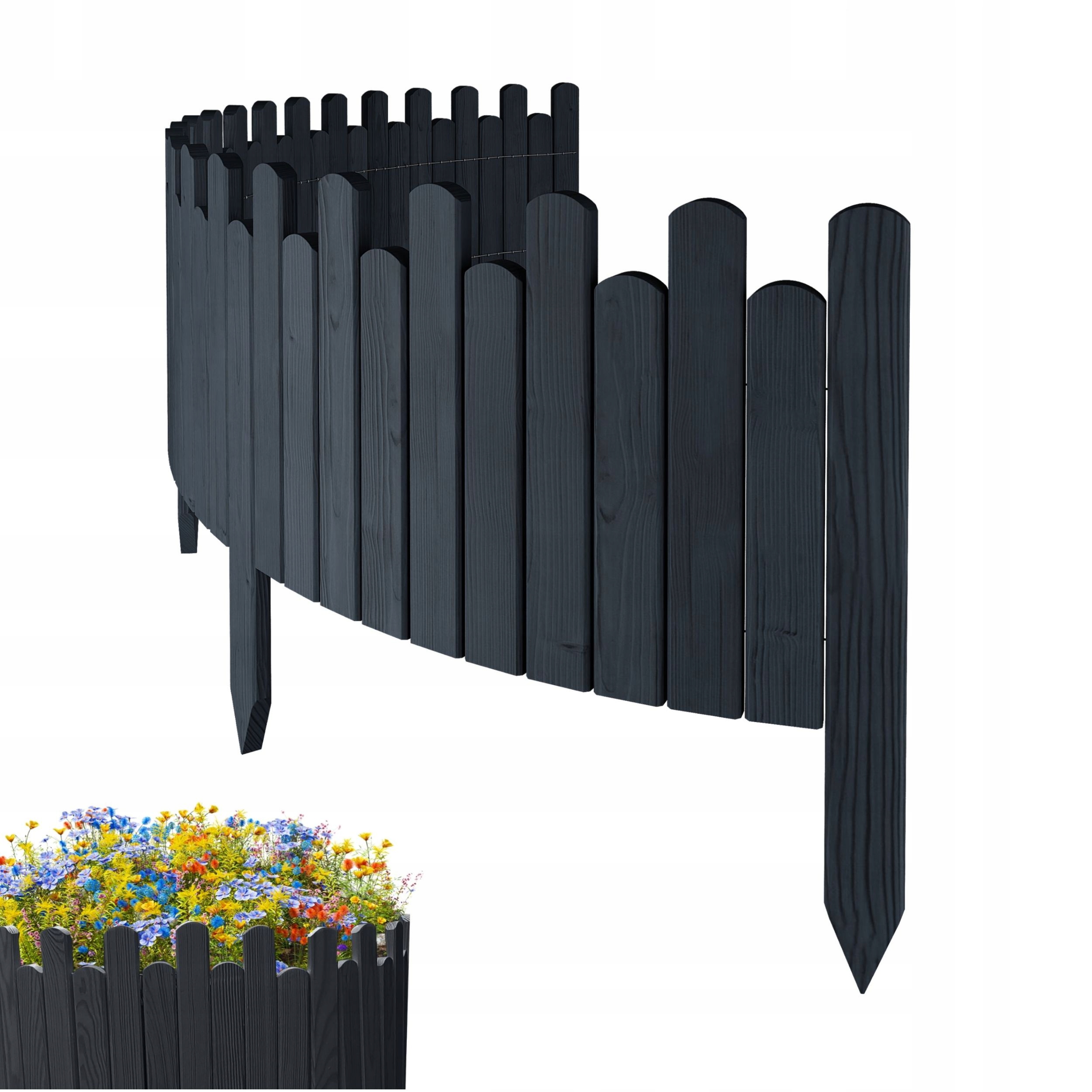 Zahradní Plot dřevěný, pružný, obrubník záhonu 200 x 30 cm Antracit