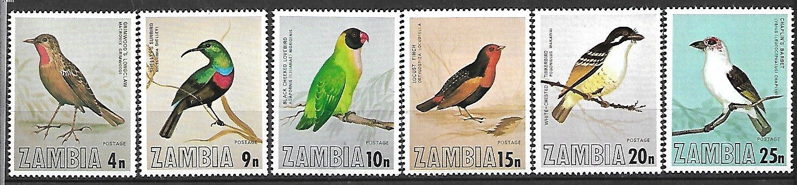 ZAMBIA 180 - 185 PTAKI CZYSTE