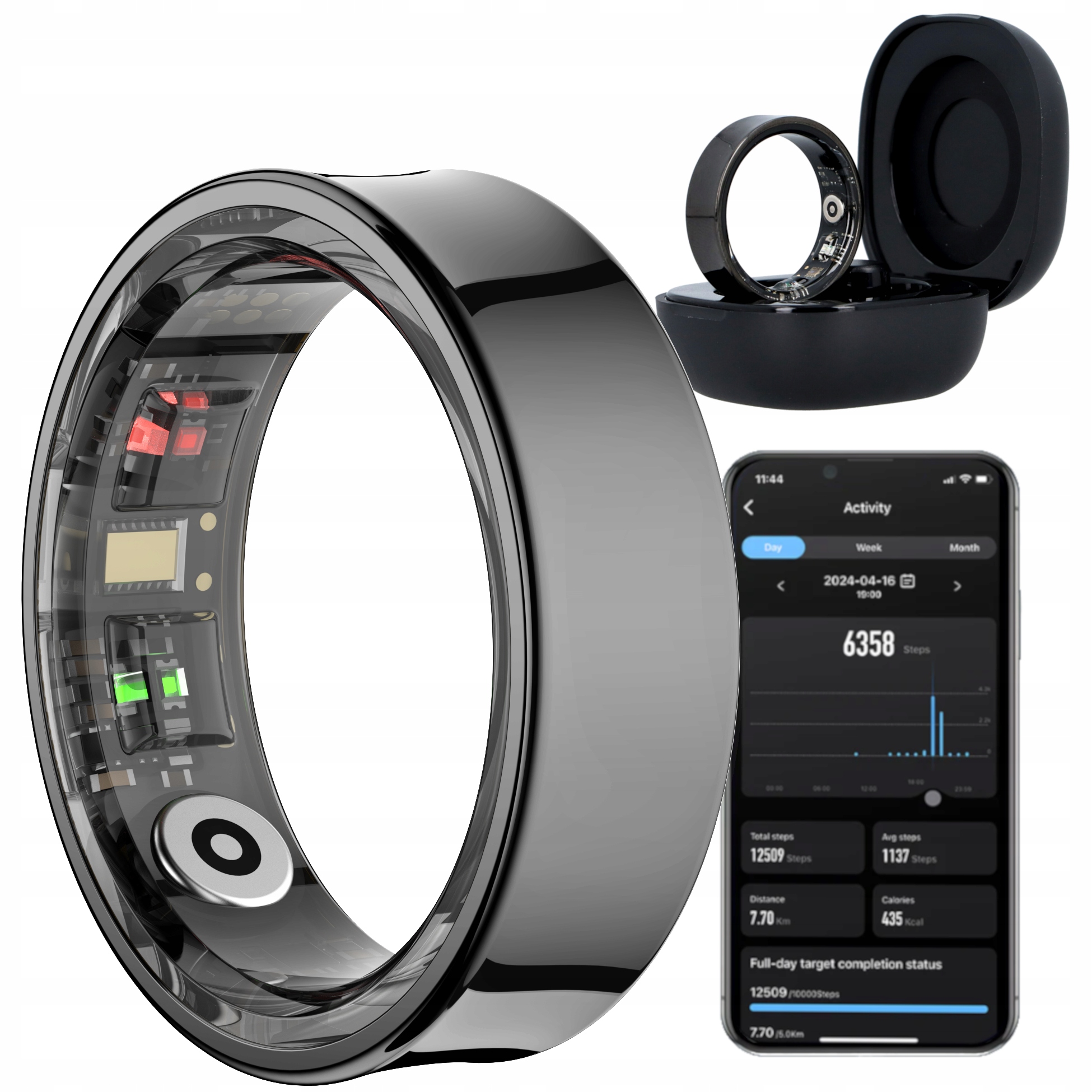 Smart ring Inteligentny pierścień Tętno Kroki Sport 5ATM Black Rozm 12 28