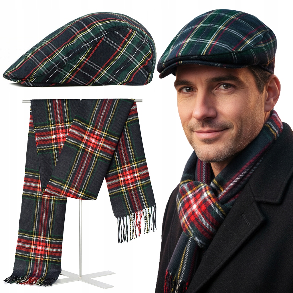 Pánský kašpárek a šátek se skotskou kostkou Stylový komplet Ideální na Vánoce