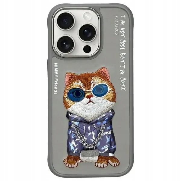 Etui Nimmy Glasses Cool Cat na iPhone 16 Pro Max szare Nimmy
