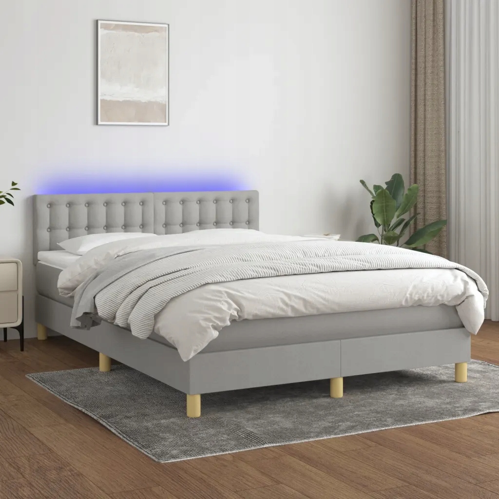 Box spring postel s matrací a Led světle šedá 140x190 cm textil Šedá 313402