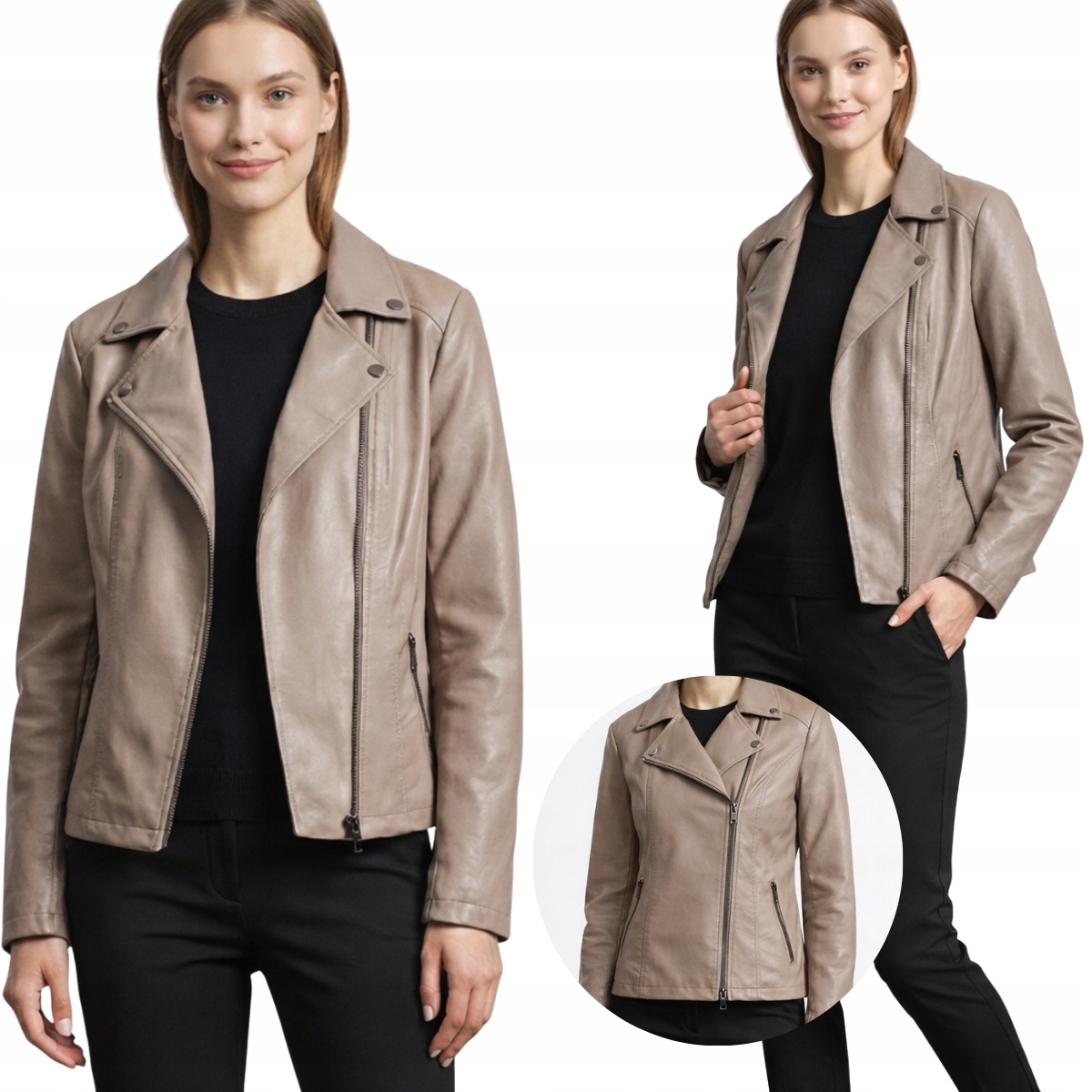 Kurtka damska z ekoskóry dopasowana na zamek 2912 XXL