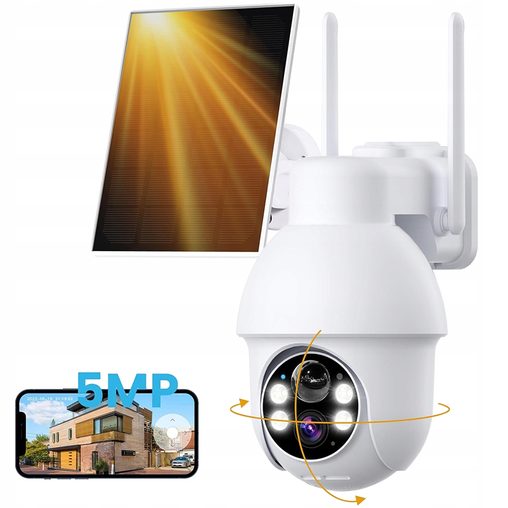 5MPX Venkovní Solární Kamera Otočná Ip Wifi 4x Zoom Alarm 5000MAH