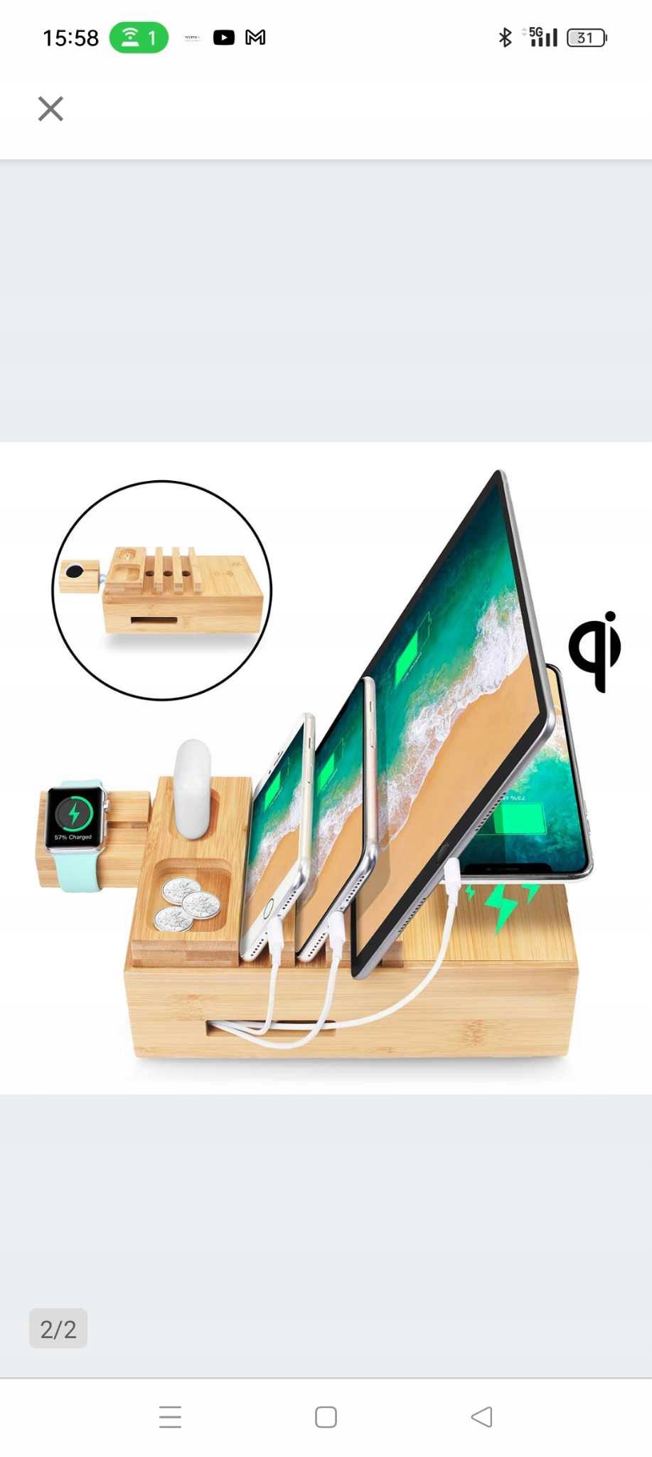 Drewniana stacja dokująca do ładowania 5x Usb_aic