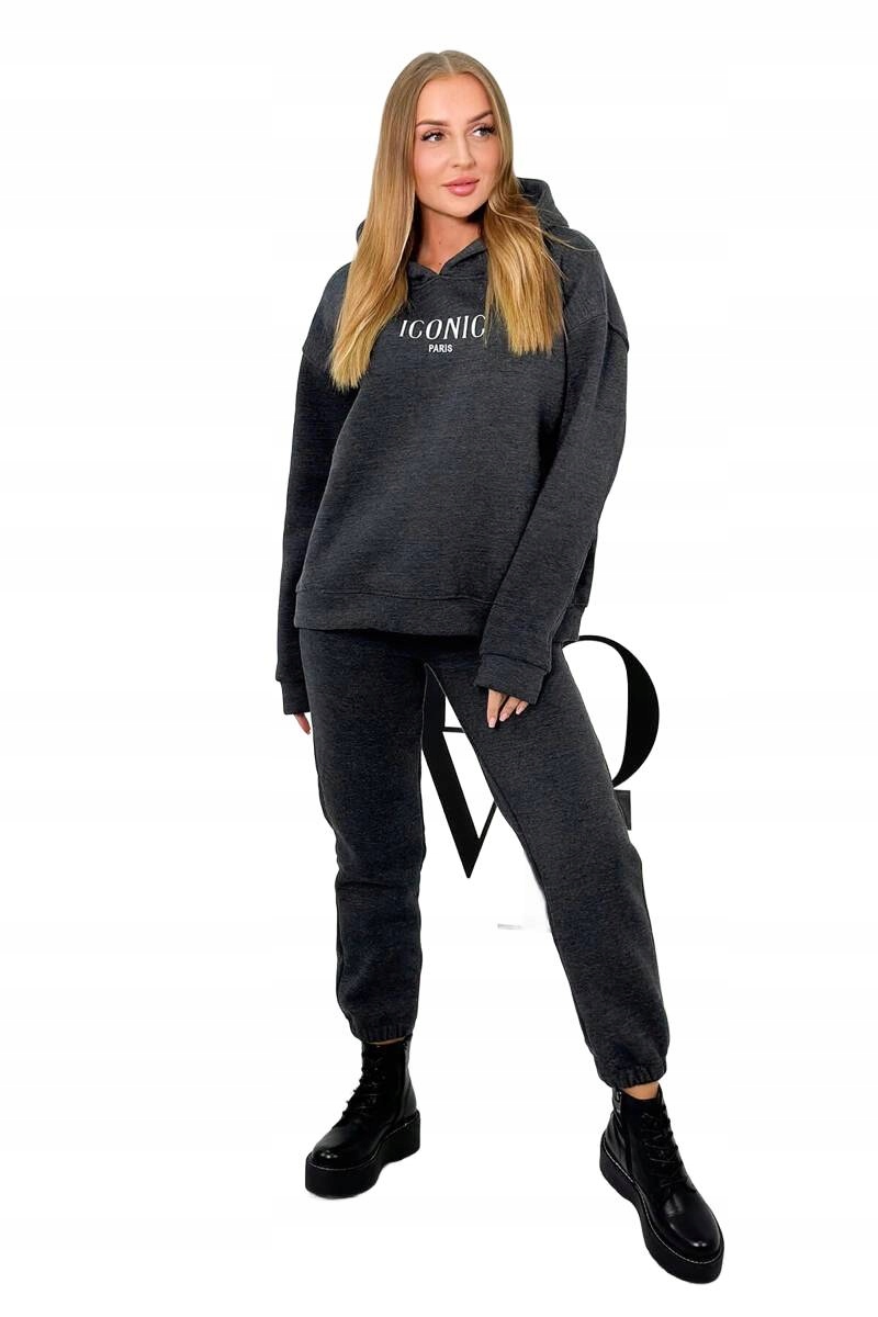 Bavlněná zateplená mikina s výšivkou grafitové kalhoty