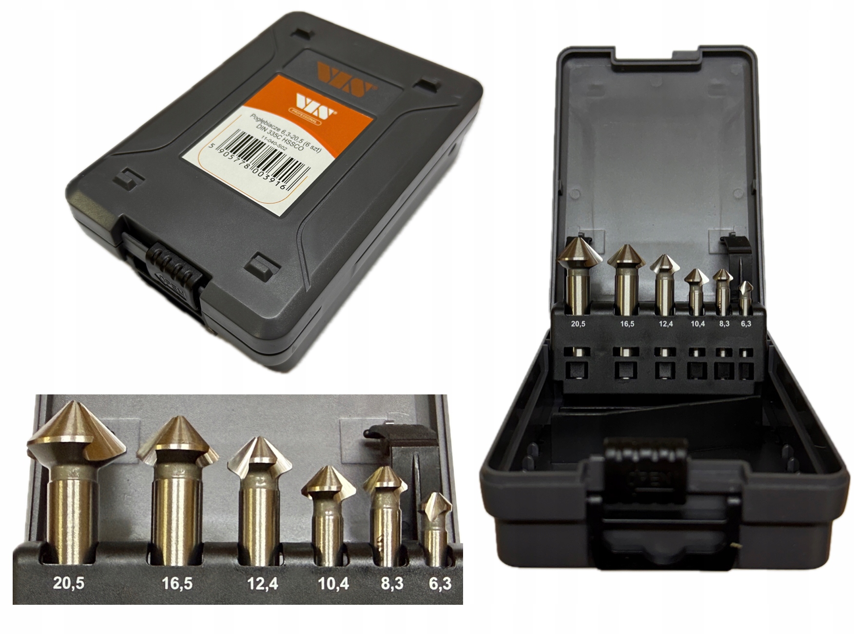 Zestaw Pogłębiaczy Pogłębiacz Fazowników 6.3 20.5 HSS-Co Vis Din 335C