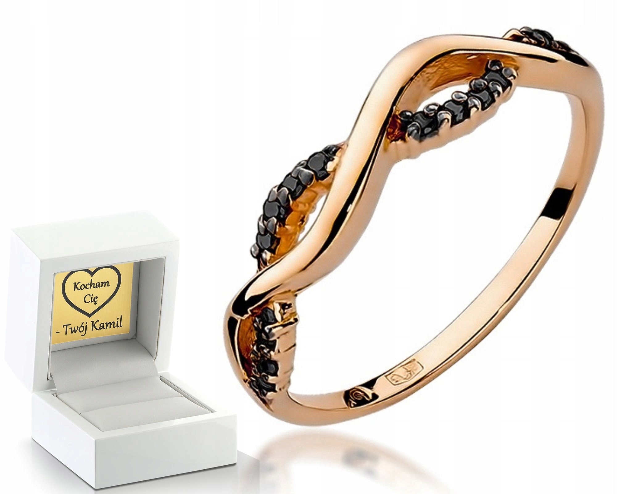 Prstýnek Z Růžového Zlata S Černými Brilianty 585