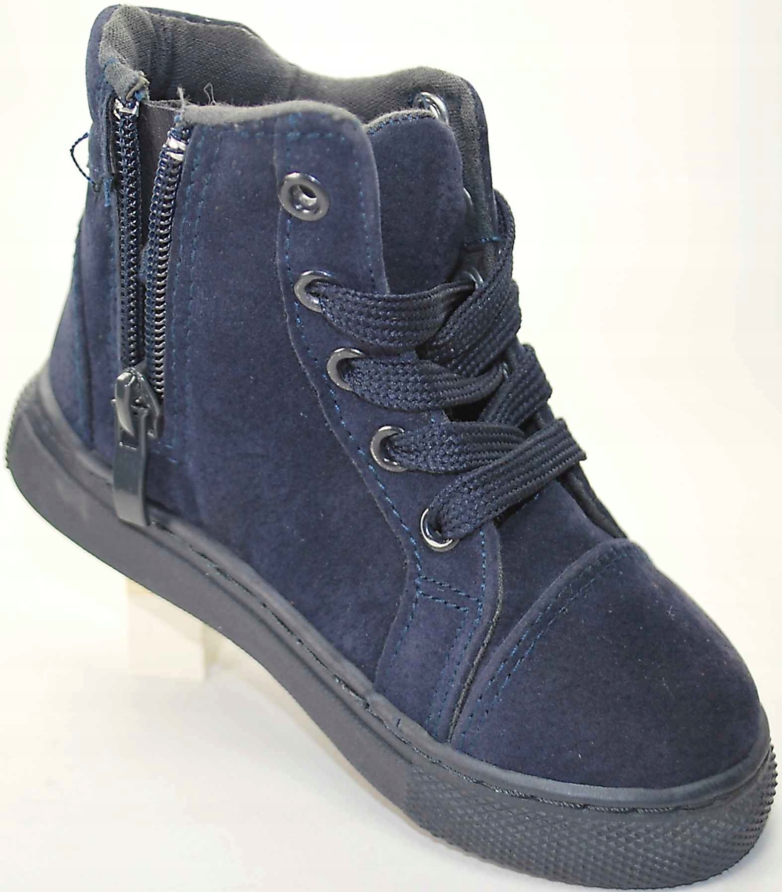 GRANATOWE PIKOWANE TRZEWIKI BOTKI na suwak r 28 Odcień granatowy