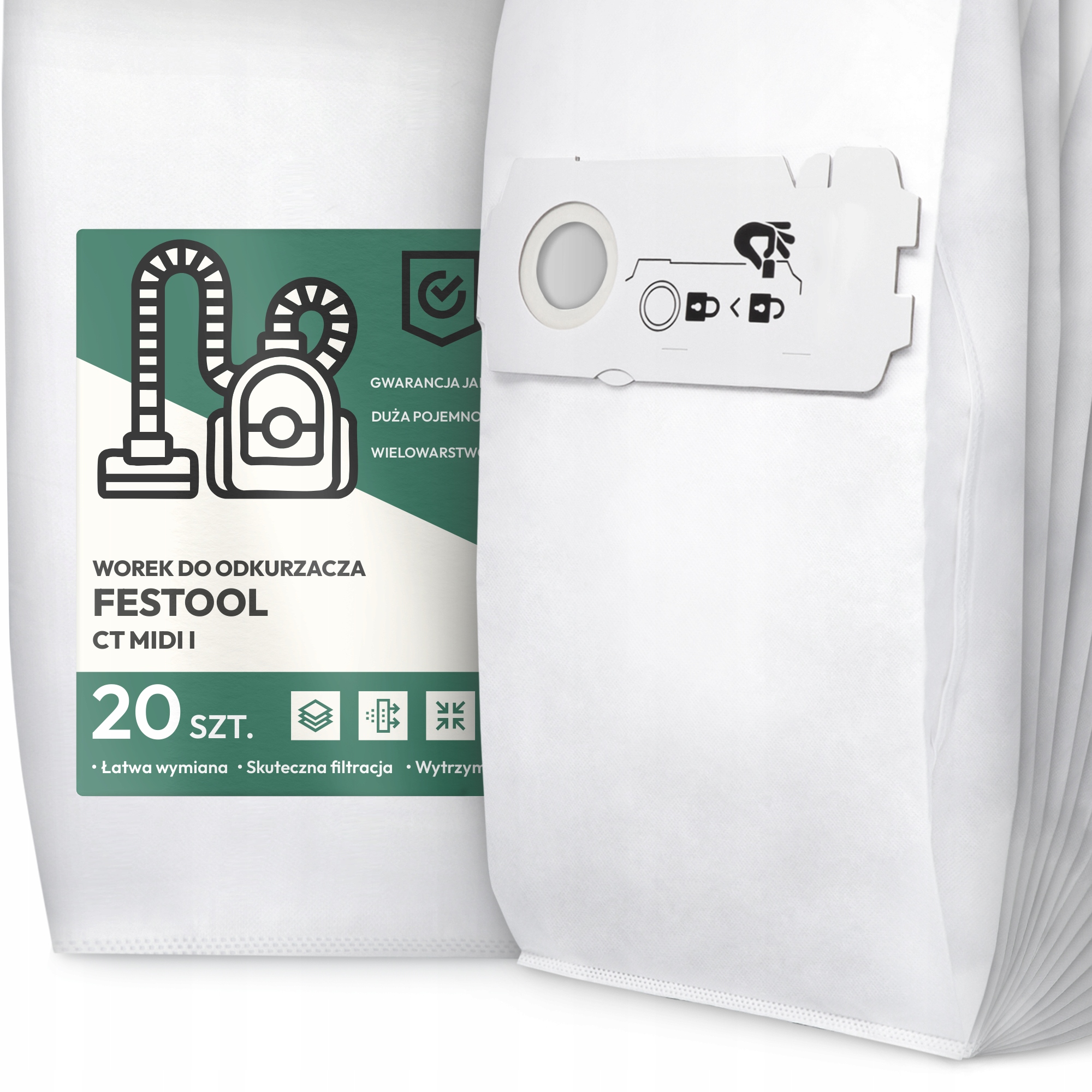 20 x Sáčky Do Vysávača Festool Ct MIDI A Syntetická taška Veľká Vrecká G9-W