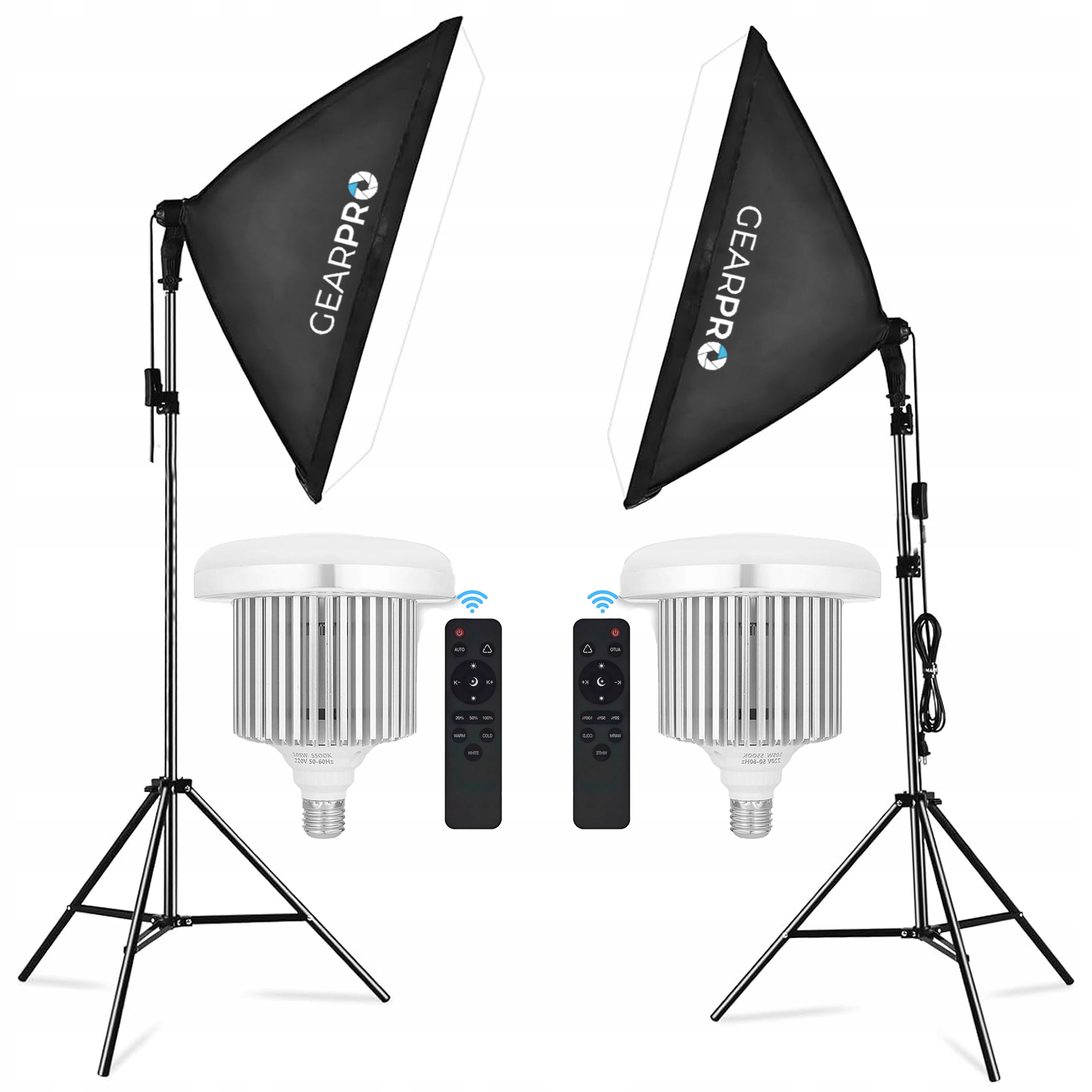 Softbox LED Lampa Zestaw 2x Lampa 50x70cm Żarówki LED 2x200W Pilot Statywy