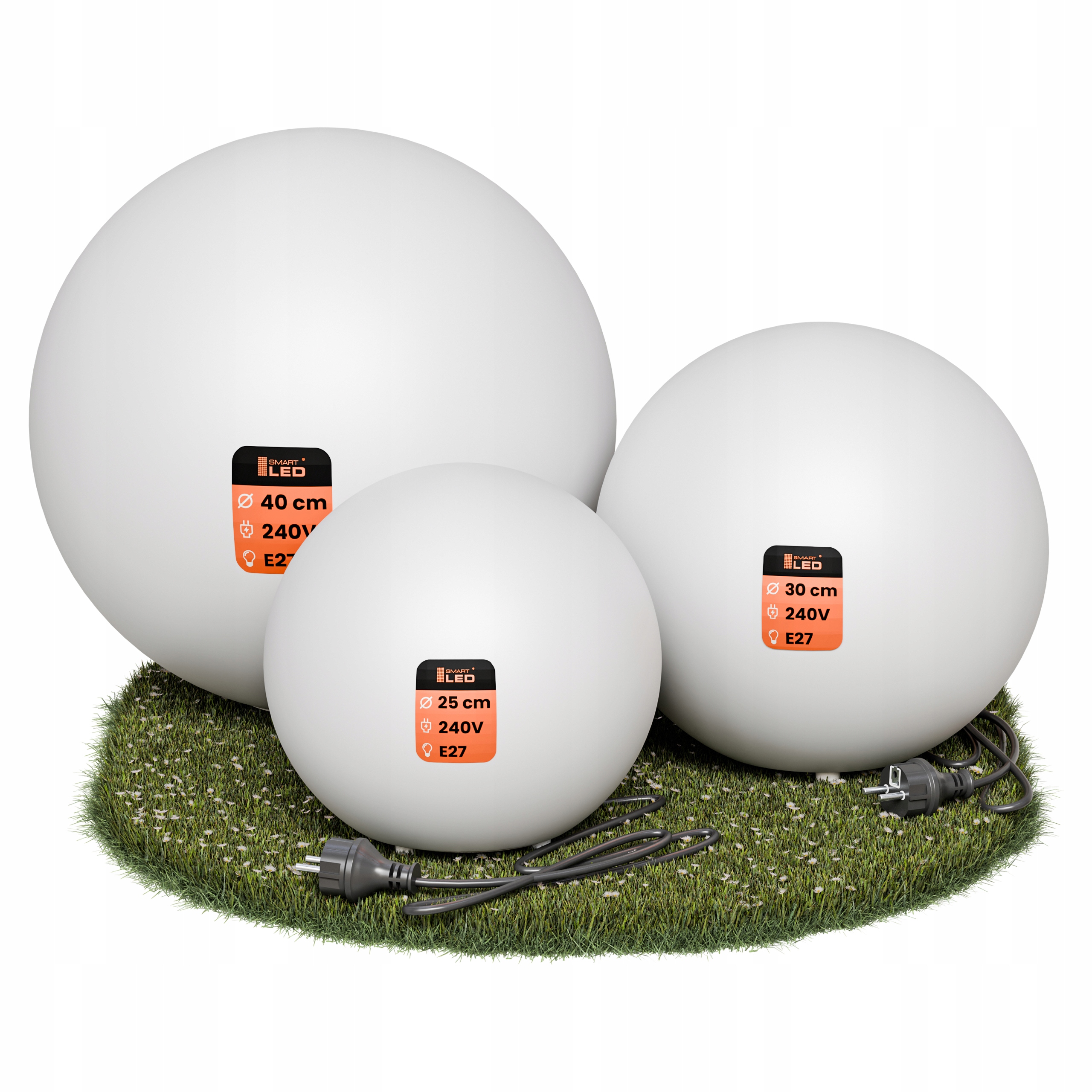 Sada 3 kusů Led zahradní lampy Kula do zahrady 230V E27 25 30 40 cm