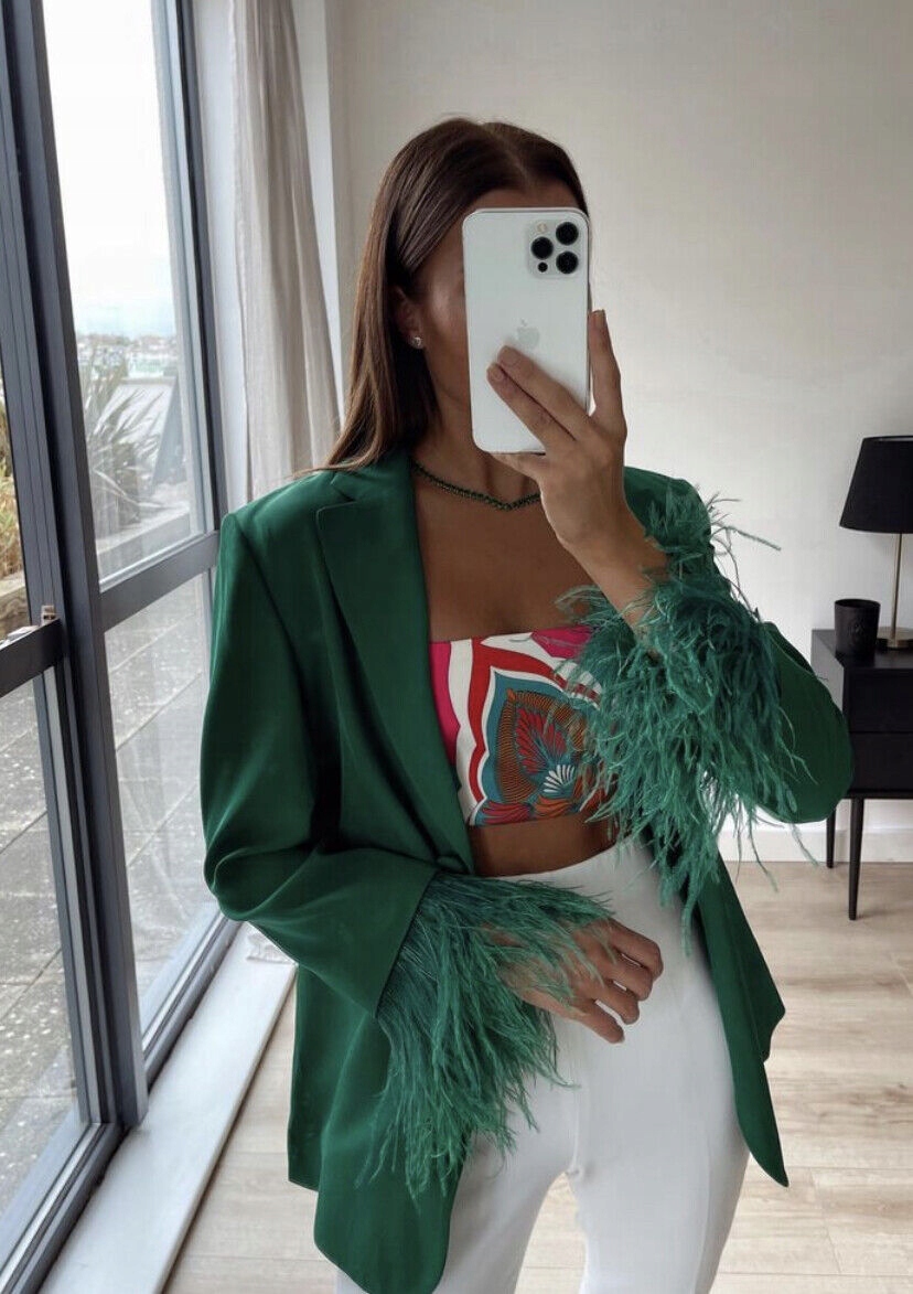 marynarka z piórami Zara XS • Cena, Opinie • Marynarki i